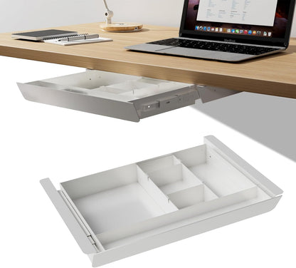 Under Desk Mounted Sliding Pull-out Drawer with Pencil Tray and Slide Storage Tray, 17'' long & 13.5'' deep Large Storage Organizer for Sit Stand Workstation