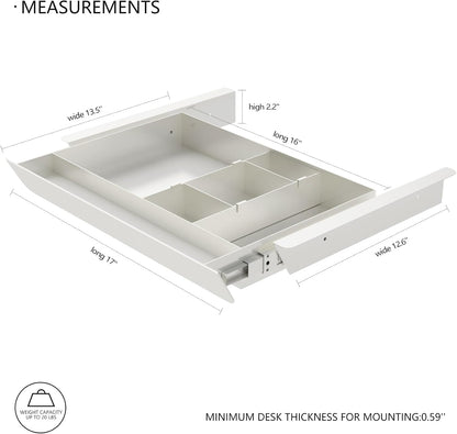 Under Desk Mounted Sliding Pull-out Drawer with Pencil Tray and Slide Storage Tray, 17'' long & 13.5'' deep Large Storage Organizer for Sit Stand Workstation