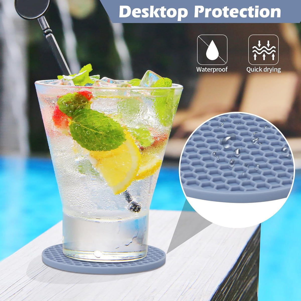Silicone Coasters Set of 6 with Holder — Non-Slip Drink Coasters for Coffee Table, Home Bar & Kitchen, Protects Wood & Marble Surfaces from Water Rings, Dishwasher Safe (Black)