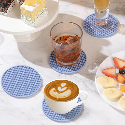 Silicone Coasters Set of 6 with Holder — Non-Slip Drink Coasters for Coffee Table, Home Bar & Kitchen, Protects Wood & Marble Surfaces from Water Rings, Dishwasher Safe (Black)