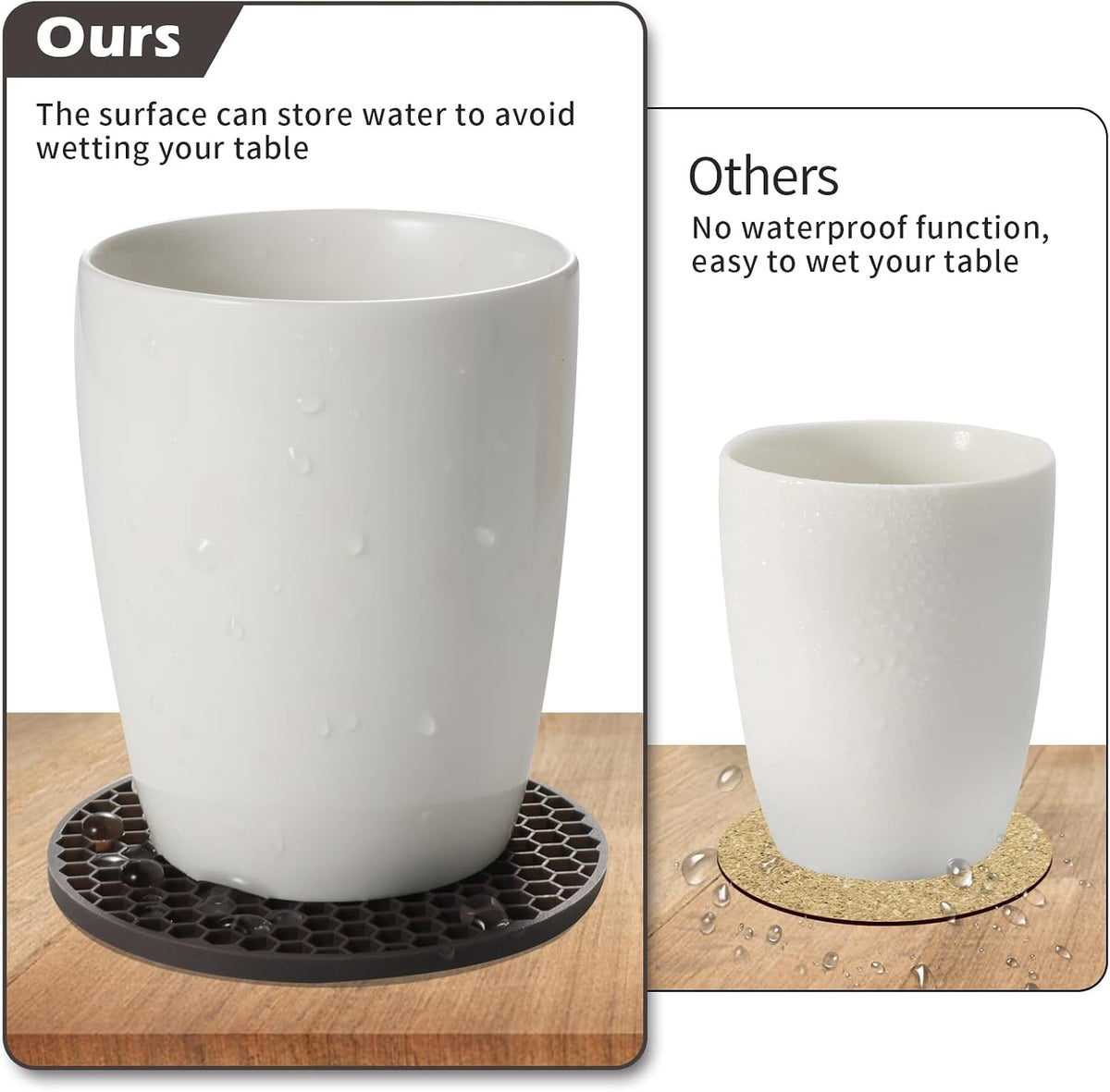 Silicone Coasters Set of 6 with Holder — Non-Slip Drink Coasters for Coffee Table, Home Bar & Kitchen, Protects Wood & Marble Surfaces from Water Rings, Dishwasher Safe (Black)