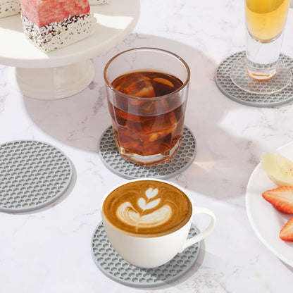 Silicone Coasters Set of 6 with Holder — Non-Slip Drink Coasters for Coffee Table, Home Bar & Kitchen, Protects Wood & Marble Surfaces from Water Rings, Dishwasher Safe (Black)