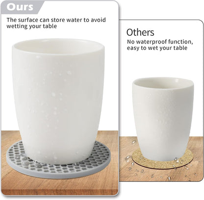 Silicone Coasters Set of 6 with Holder — Non-Slip Drink Coasters for Coffee Table, Home Bar & Kitchen, Protects Wood & Marble Surfaces from Water Rings, Dishwasher Safe (Black)
