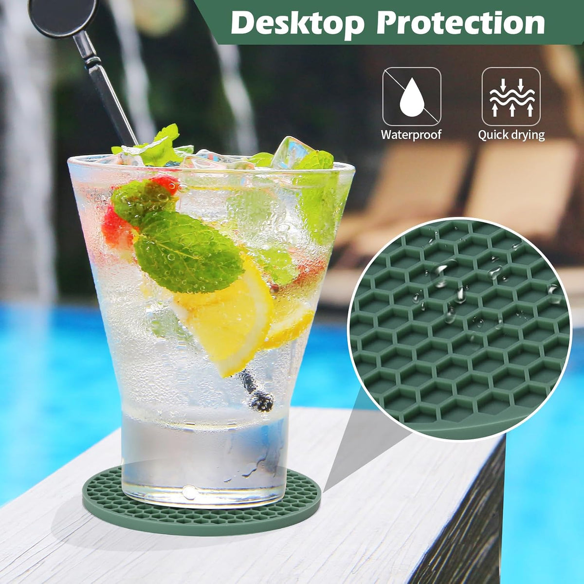 Silicone Coasters Set of 6 with Holder — Non-Slip Drink Coasters for Coffee Table, Home Bar & Kitchen, Protects Wood & Marble Surfaces from Water Rings, Dishwasher Safe (Black)