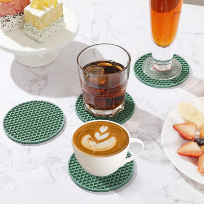 Silicone Coasters Set of 6 with Holder — Non-Slip Drink Coasters for Coffee Table, Home Bar & Kitchen, Protects Wood & Marble Surfaces from Water Rings, Dishwasher Safe (Black)