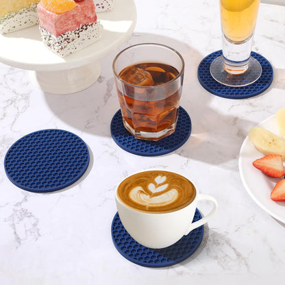 Silicone Coasters Set of 6 with Holder — Non-Slip Drink Coasters for Coffee Table, Home Bar & Kitchen, Protects Wood & Marble Surfaces from Water Rings, Dishwasher Safe (Black)