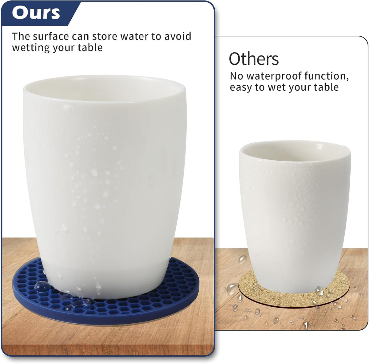 Silicone Coasters Set of 6 with Holder — Non-Slip Drink Coasters for Coffee Table, Home Bar & Kitchen, Protects Wood & Marble Surfaces from Water Rings, Dishwasher Safe (Black)
