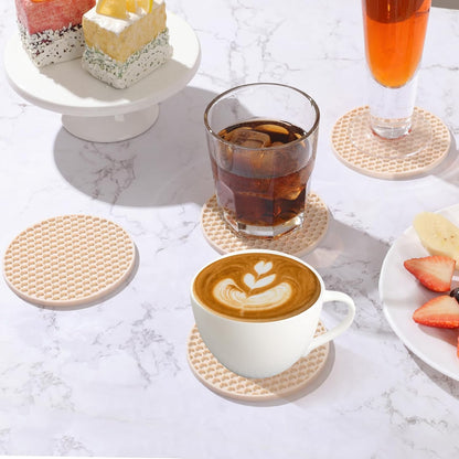 Silicone Coasters Set of 6 with Holder — Non-Slip Drink Coasters for Coffee Table, Home Bar & Kitchen, Protects Wood & Marble Surfaces from Water Rings, Dishwasher Safe (Black)