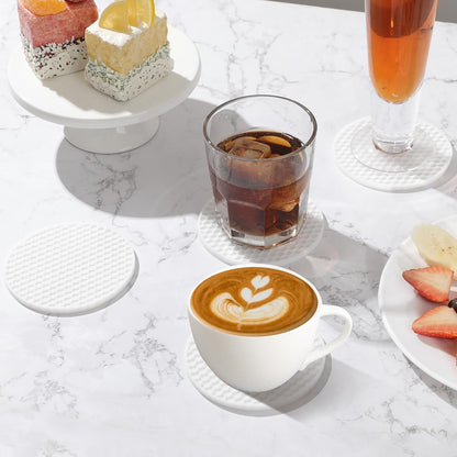 Silicone Coasters Set of 6 with Holder — Non-Slip Drink Coasters for Coffee Table, Home Bar & Kitchen, Protects Wood & Marble Surfaces from Water Rings, Dishwasher Safe (Black)