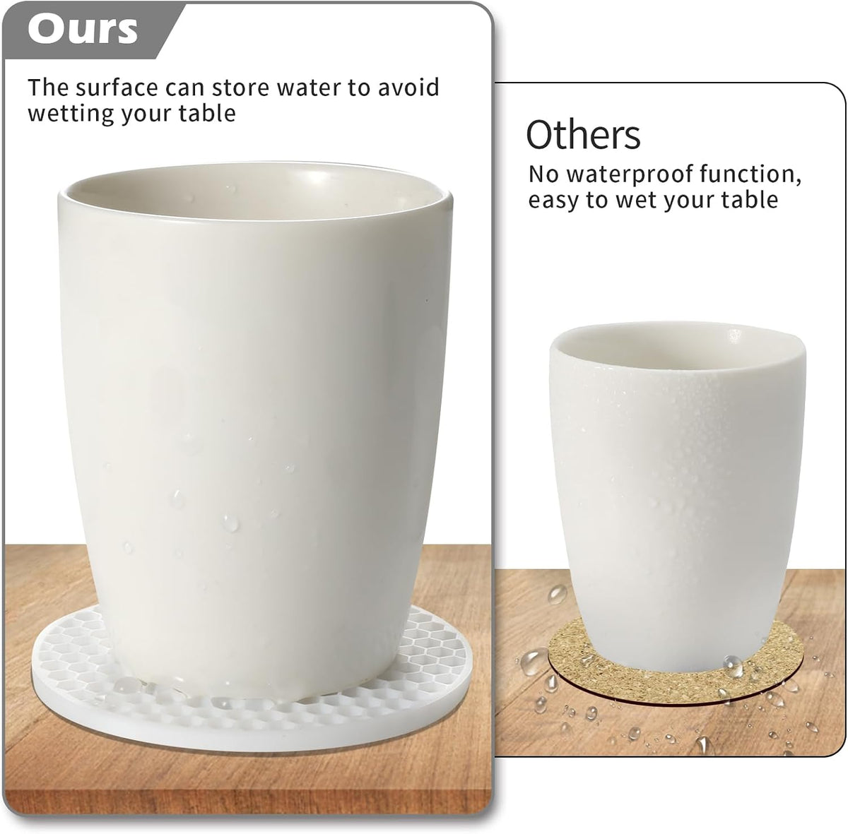 Silicone Coasters Set of 6 with Holder — Non-Slip Drink Coasters for Coffee Table, Home Bar & Kitchen, Protects Wood & Marble Surfaces from Water Rings, Dishwasher Safe (Black)