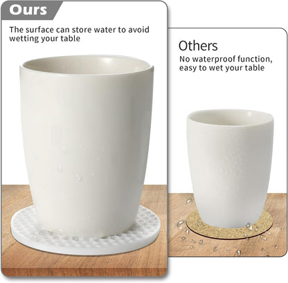 Silicone Coasters Set of 6 with Holder — Non-Slip Drink Coasters for Coffee Table, Home Bar & Kitchen, Protects Wood & Marble Surfaces from Water Rings, Dishwasher Safe (Black)