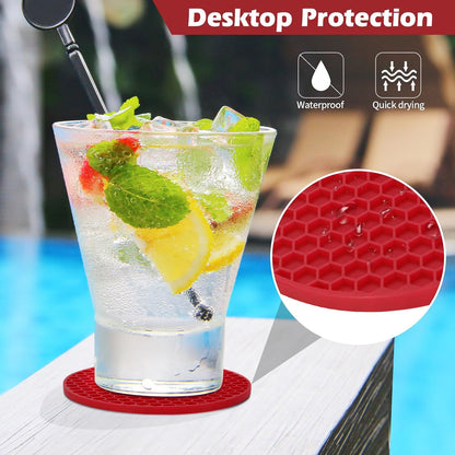 Silicone Coasters Set of 6 with Holder — Non-Slip Drink Coasters for Coffee Table, Home Bar & Kitchen, Protects Wood & Marble Surfaces from Water Rings, Dishwasher Safe (Black)