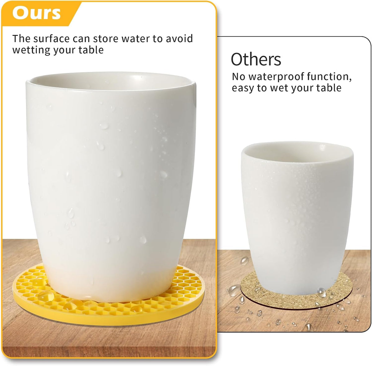 Silicone Coasters Set of 6 with Holder — Non-Slip Drink Coasters for Coffee Table, Home Bar & Kitchen, Protects Wood & Marble Surfaces from Water Rings, Dishwasher Safe (Black)