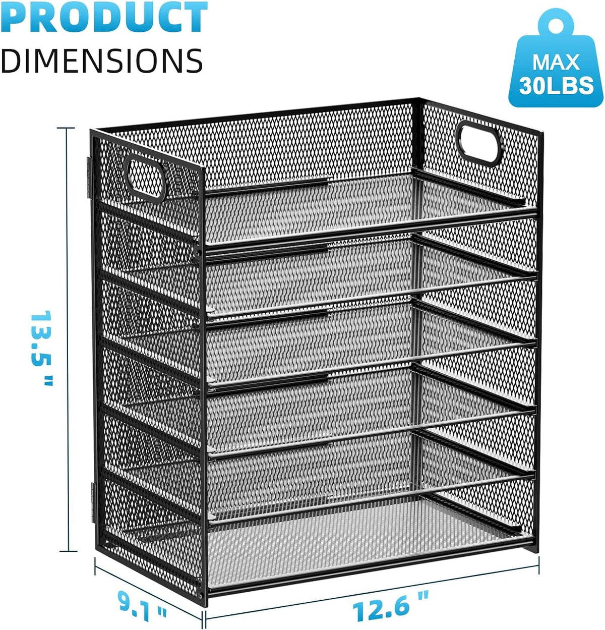 6 Tier Paper Organizer Letter Tray - Mesh Desk File Organizer with Handle, Paper Sorter Organizer for Letter/A4 Office File Folder Holder - Black
