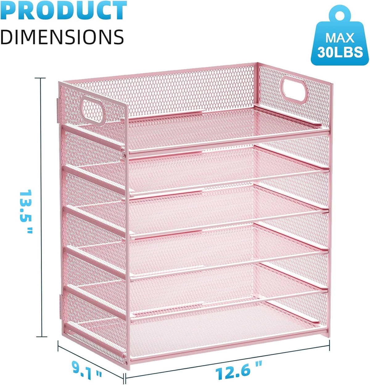 6 Tier Paper Organizer Letter Tray - Mesh Desk File Organizer with Handle, Paper Sorter Organizer for Letter/A4 Office File Folder Holder - Black