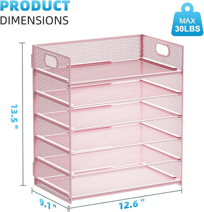 6 Tier Paper Organizer Letter Tray - Mesh Desk File Organizer with Handle, Paper Sorter Organizer for Letter/A4 Office File Folder Holder - Black