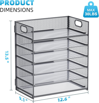 6 Tier Paper Organizer Letter Tray - Mesh Desk File Organizer with Handle, Paper Sorter Organizer for Letter/A4 Office File Folder Holder - Black