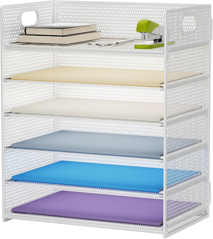 6 Tier Paper Organizer Letter Tray - Mesh Desk File Organizer with Handle, Paper Sorter Organizer for Letter/A4 Office File Folder Holder - Black