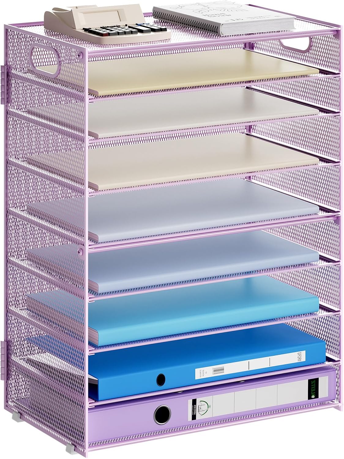 6 Tier Paper Organizer Letter Tray - Mesh Desk File Organizer with Handle, Paper Sorter Organizer for Letter/A4 Office File Folder Holder - Black