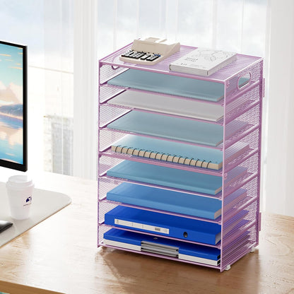6 Tier Paper Organizer Letter Tray - Mesh Desk File Organizer with Handle, Paper Sorter Organizer for Letter/A4 Office File Folder Holder - Black