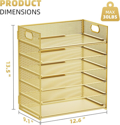 6 Tier Paper Organizer Letter Tray - Mesh Desk File Organizer with Handle, Paper Sorter Organizer for Letter/A4 Office File Folder Holder - Black