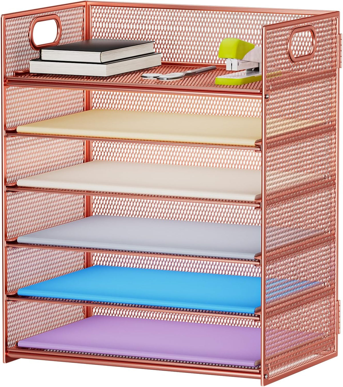 6 Tier Paper Organizer Letter Tray - Mesh Desk File Organizer with Handle, Paper Sorter Organizer for Letter/A4 Office File Folder Holder - Black
