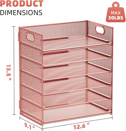 6 Tier Paper Organizer Letter Tray - Mesh Desk File Organizer with Handle, Paper Sorter Organizer for Letter/A4 Office File Folder Holder - Black
