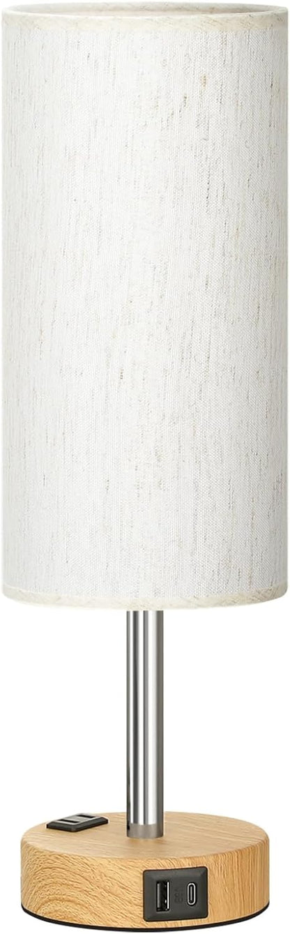 Fenmzee Bedside Table Lamp for Bedroom - Dimmable Touch, USB A+C, AC Outlet