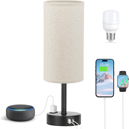 Fenmzee Bedside Table Lamp for Bedroom - Dimmable Touch, USB A+C, AC Outlet