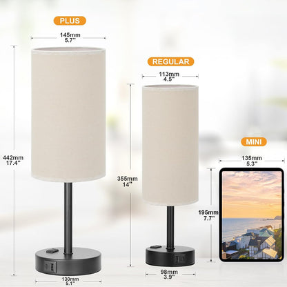 Fenmzee Bedside Table Lamp for Bedroom - Dimmable Touch, USB A+C, AC Outlet