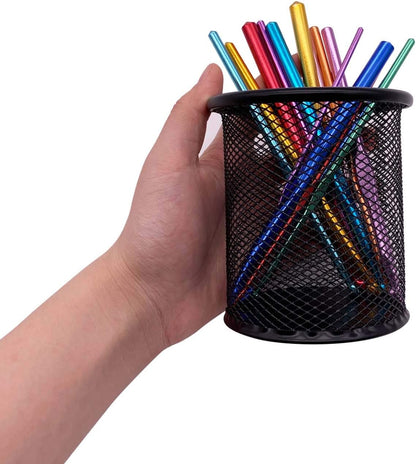 Black Pen Holder Cup for Desk, Pencil Cup Holder, Black Wire Mesh Pen Cup for Desk Office Pen Organizer