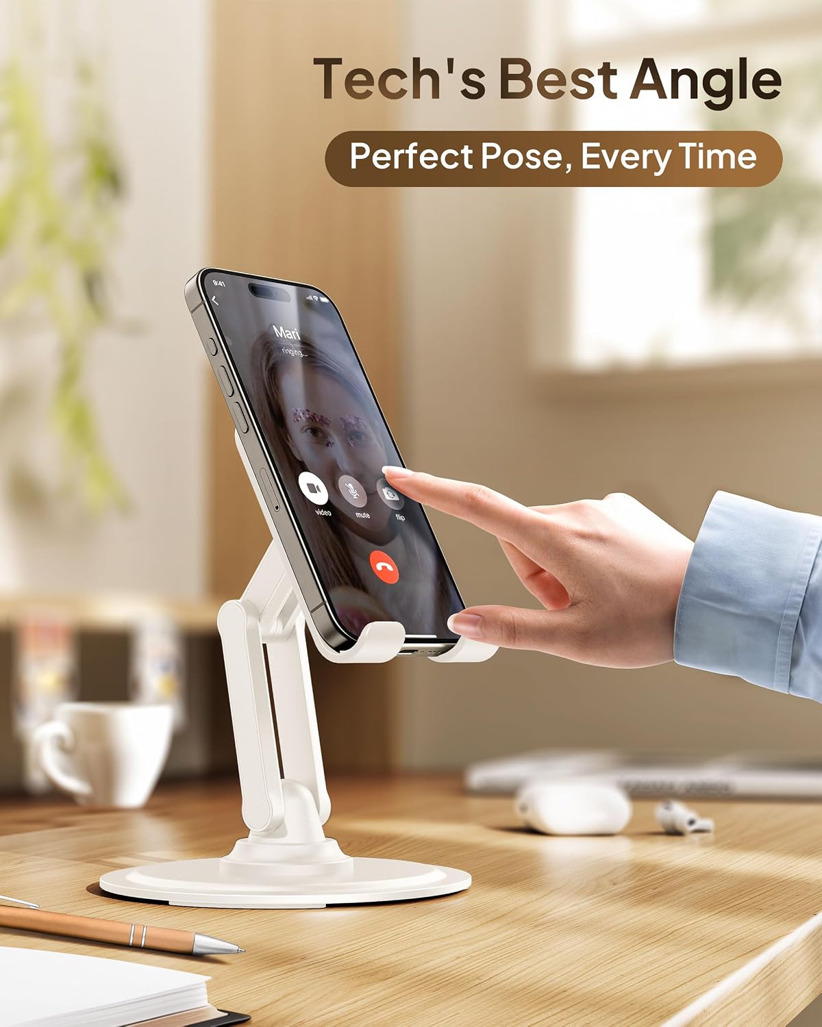 COOPER 360° Stand, Rotating Cell Phone Stand for Desk | Sturdy Metal Base, Foldable, Portable | Cell Phone Holder for Desk (Piano Black)