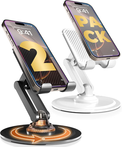 COOPER 360° Stand, Rotating Cell Phone Stand for Desk | Sturdy Metal Base, Foldable, Portable | Cell Phone Holder for Desk (Piano Black)