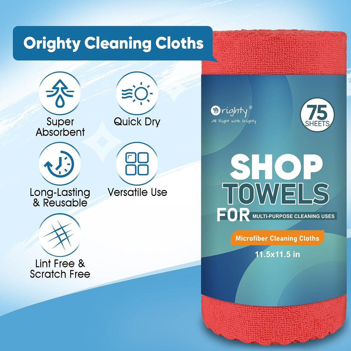 Orighty Microfiber Cleaning Cloth -, Cleaning Rags 12x11 inch