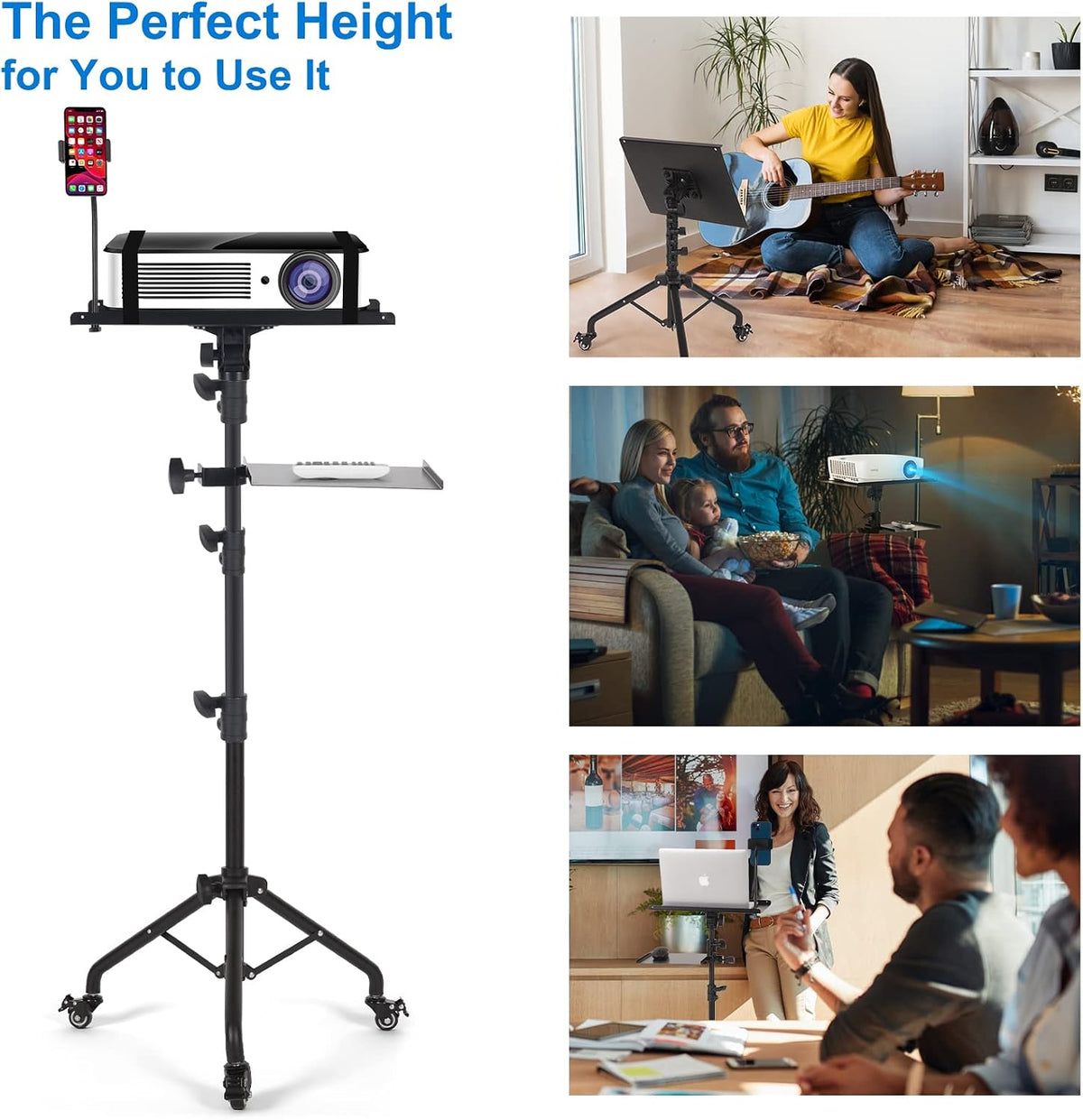 Laptop Tripod on Wheels with 2 Shelves