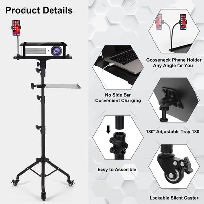Laptop Tripod on Wheels with 2 Shelves