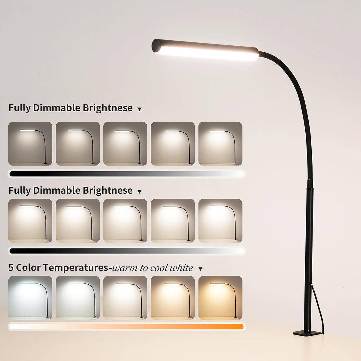 LED Desk Lamp for Office Home, Adjustable Flexible Eye-Caring Desk Light with,5 Modes 10 Brightness Adjustment, USB Adapter Desk Lamp with Clamp-MINI-B