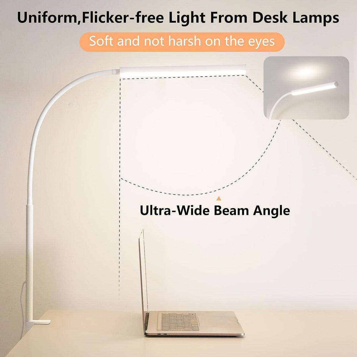 LED Desk Lamp for Office Home, Adjustable Flexible Eye-Caring Desk Light with,5 Modes 10 Brightness Adjustment, USB Adapter Desk Lamp with Clamp-MINI-B