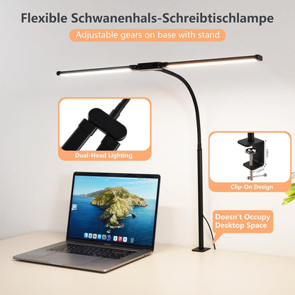 LED Desk Lamp for Office Home, Adjustable Flexible Eye-Caring Desk Light with,5 Modes 10 Brightness Adjustment, USB Adapter Desk Lamp with Clamp-MINI-B