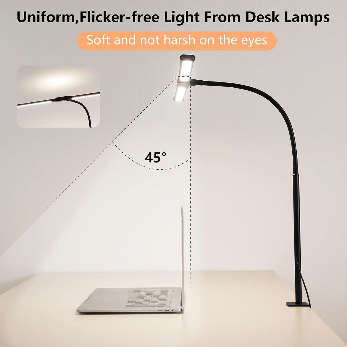 LED Desk Lamp for Office Home, Adjustable Flexible Eye-Caring Desk Light with,5 Modes 10 Brightness Adjustment, USB Adapter Desk Lamp with Clamp-MINI-B