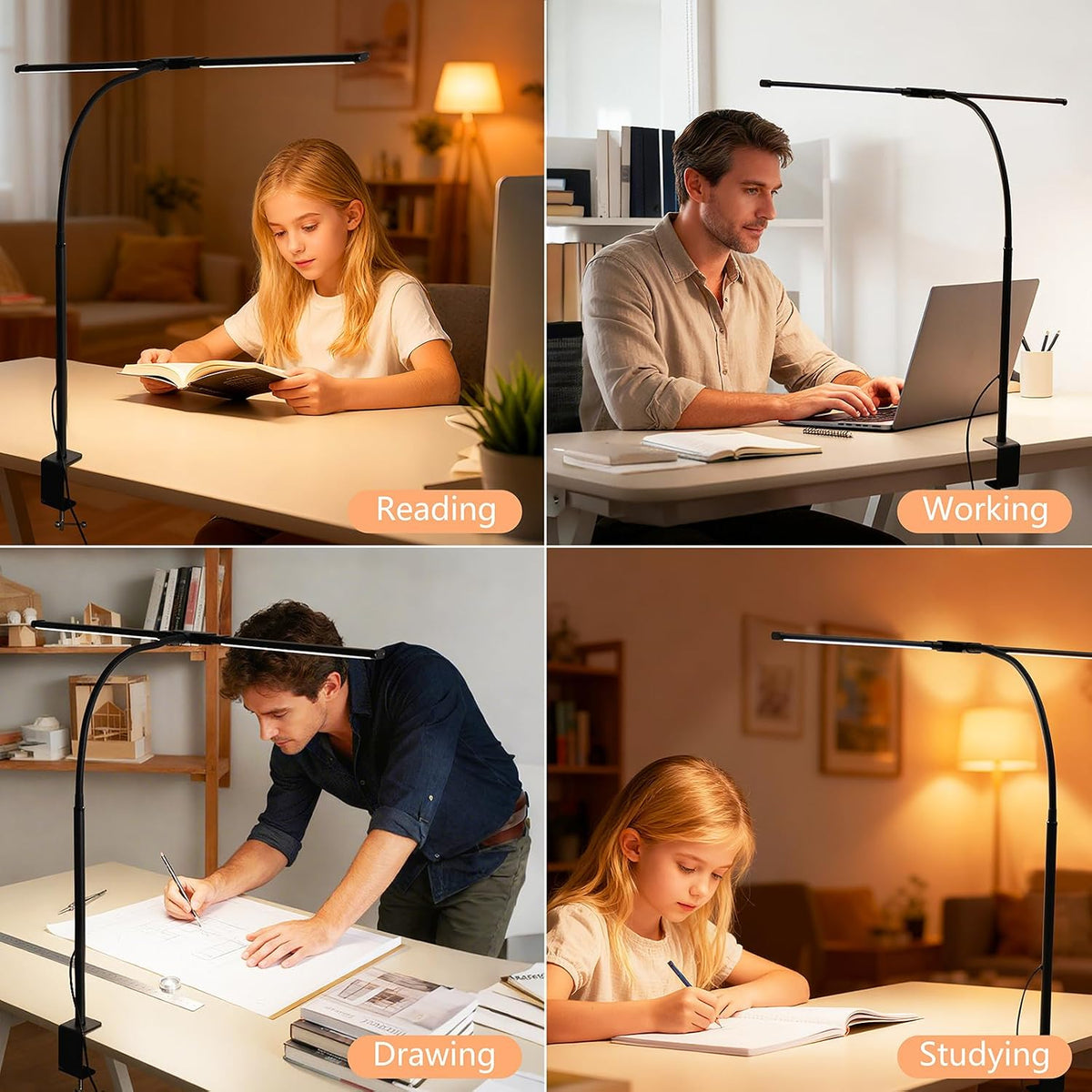 LED Desk Lamp for Office Home, Adjustable Flexible Eye-Caring Desk Light with,5 Modes 10 Brightness Adjustment, USB Adapter Desk Lamp with Clamp-MINI-B