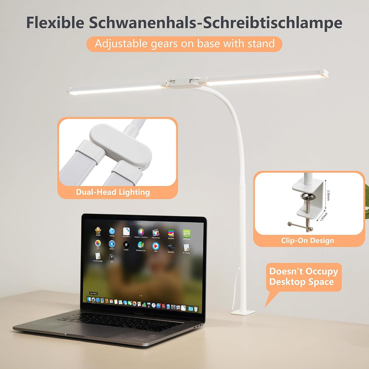 LED Desk Lamp for Office Home, Adjustable Flexible Eye-Caring Desk Light with,5 Modes 10 Brightness Adjustment, USB Adapter Desk Lamp with Clamp-MINI-B