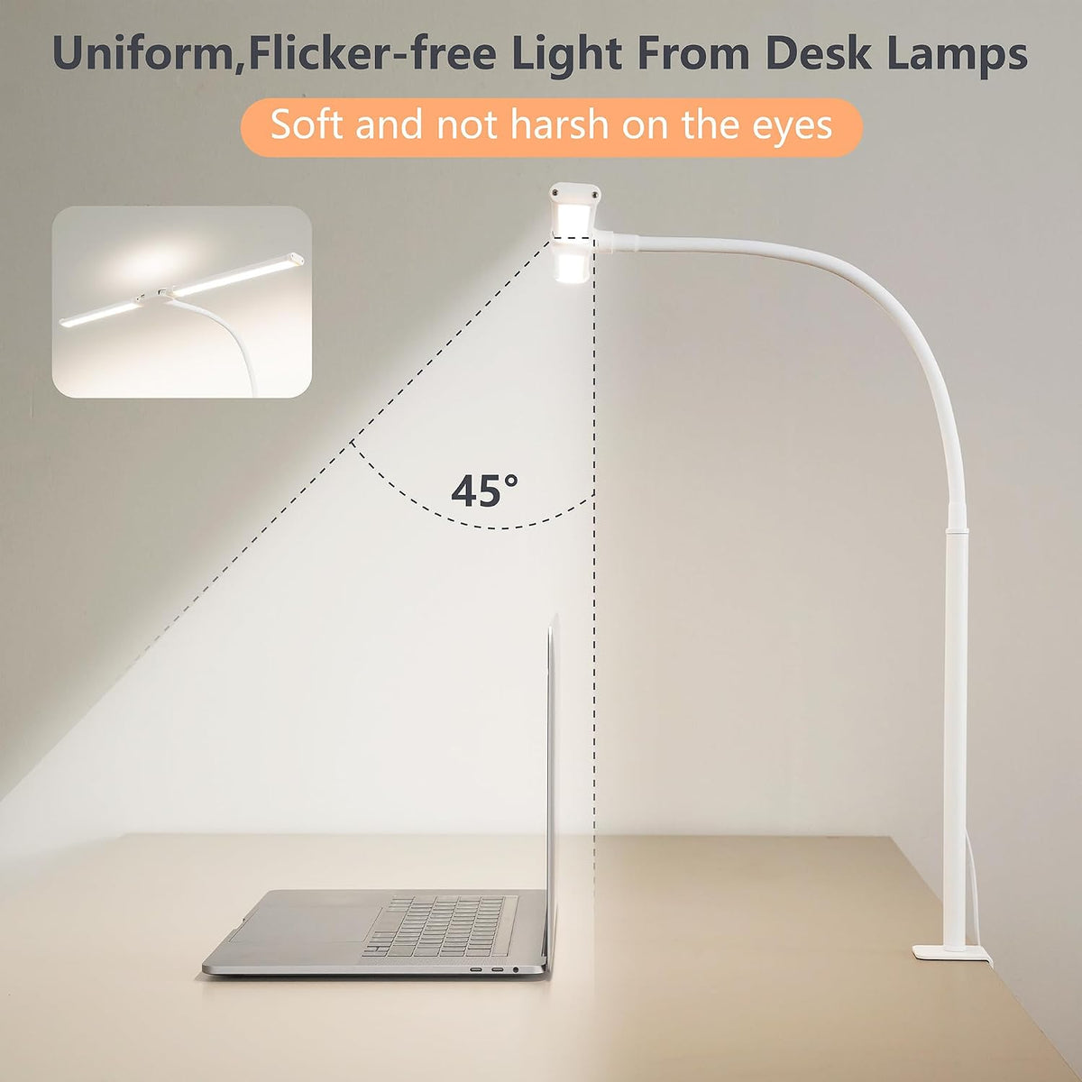 LED Desk Lamp for Office Home, Adjustable Flexible Eye-Caring Desk Light with,5 Modes 10 Brightness Adjustment, USB Adapter Desk Lamp with Clamp-MINI-B