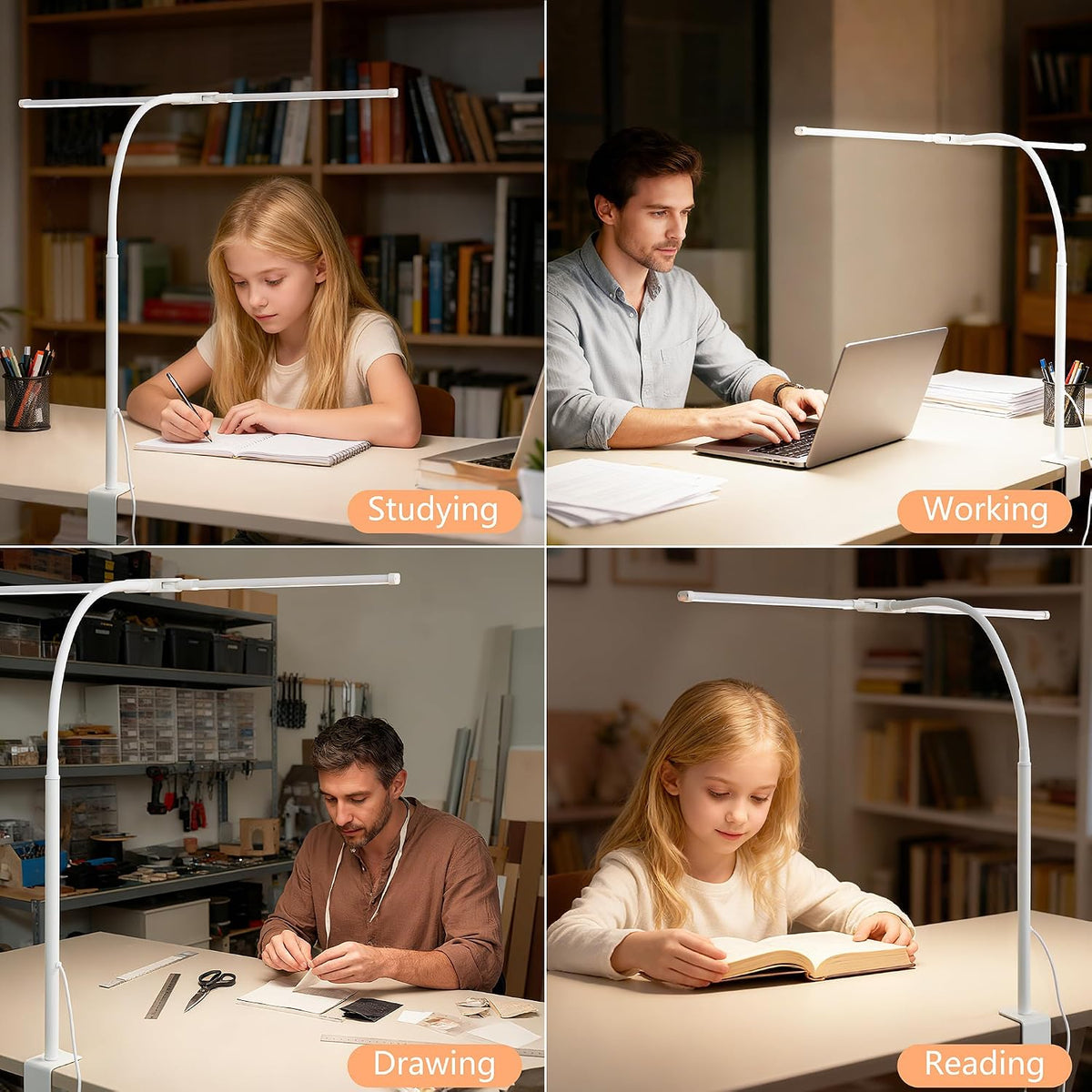 LED Desk Lamp for Office Home, Adjustable Flexible Eye-Caring Desk Light with,5 Modes 10 Brightness Adjustment, USB Adapter Desk Lamp with Clamp-MINI-B