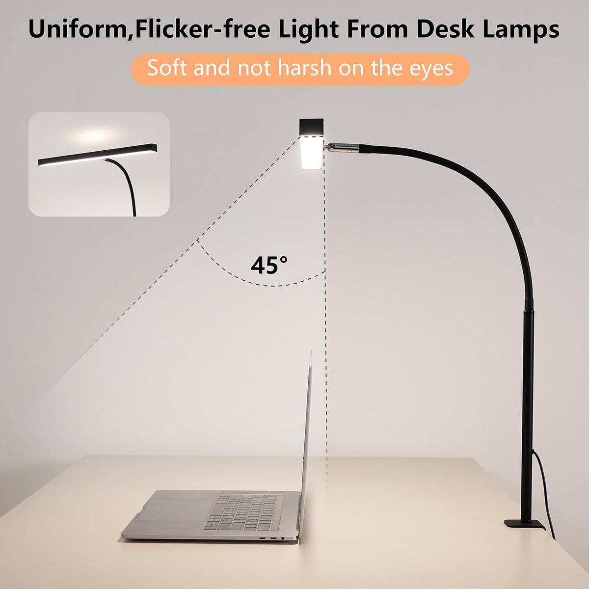LED Desk Lamp for Office Home, Adjustable Flexible Eye-Caring Desk Light with,5 Modes 10 Brightness Adjustment, USB Adapter Desk Lamp with Clamp-MINI-B
