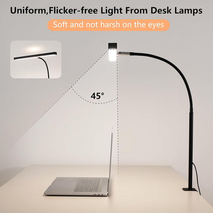 LED Desk Lamp for Office Home, Adjustable Flexible Eye-Caring Desk Light with,5 Modes 10 Brightness Adjustment, USB Adapter Desk Lamp with Clamp-MINI-B