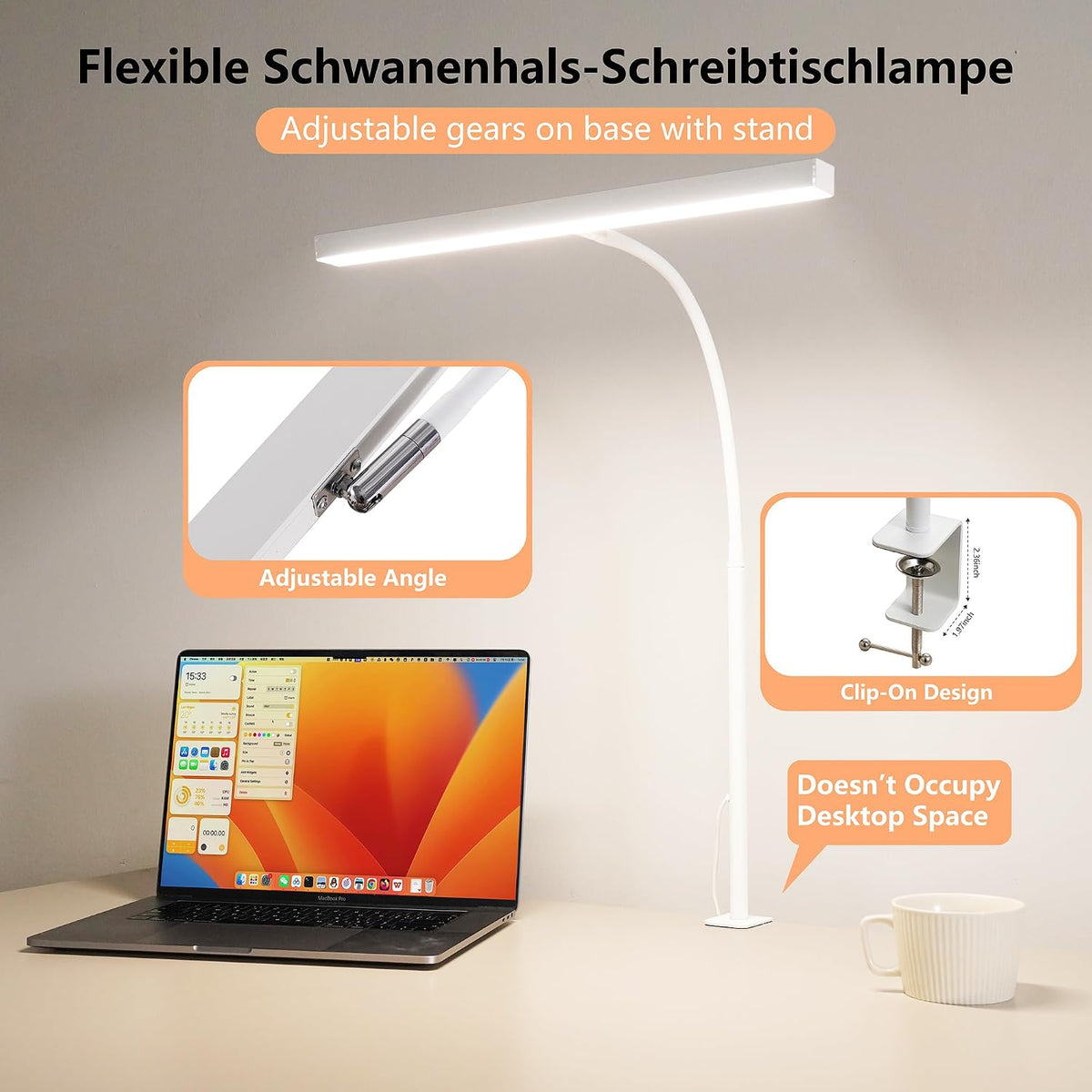 LED Desk Lamp for Office Home, Adjustable Flexible Eye-Caring Desk Light with,5 Modes 10 Brightness Adjustment, USB Adapter Desk Lamp with Clamp-MINI-B