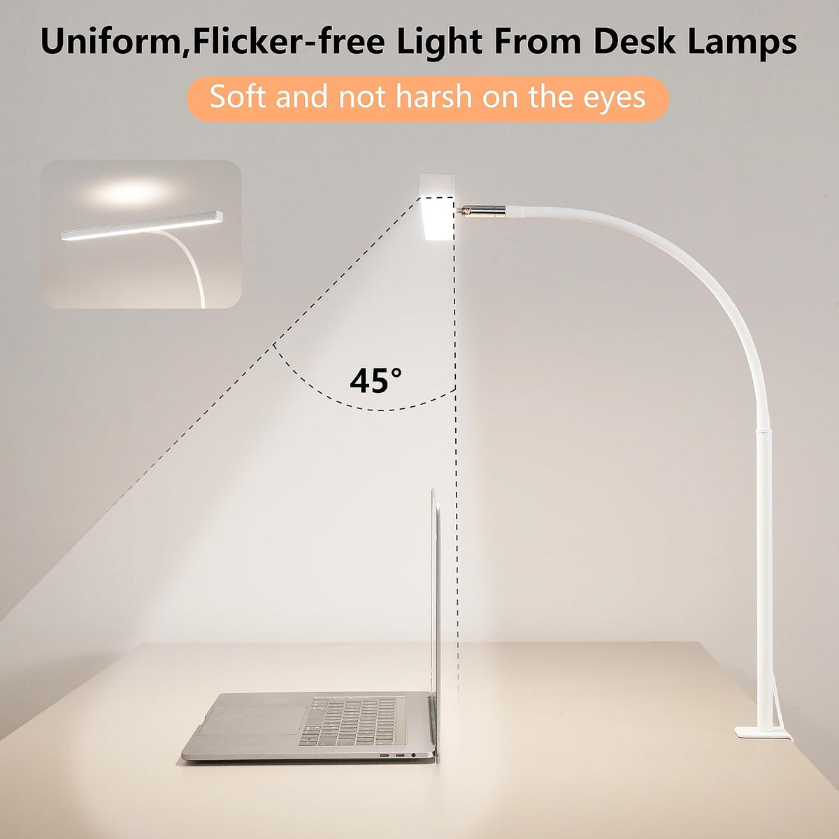 LED Desk Lamp for Office Home, Adjustable Flexible Eye-Caring Desk Light with,5 Modes 10 Brightness Adjustment, USB Adapter Desk Lamp with Clamp-MINI-B