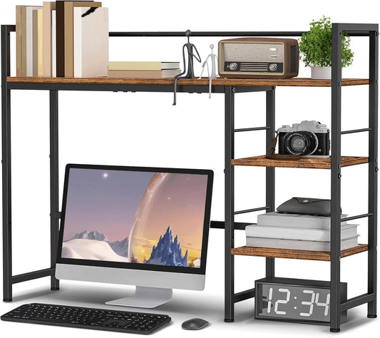 Desk Shelf, 38.6 Inch Wood Desk Organizer Shelf for Computer Monitor, Desk Hutch Storage, Desktop Shelf for Top of Desk, 3 Tier Desktop Bookshelf for Home Office Dorm, Rustic