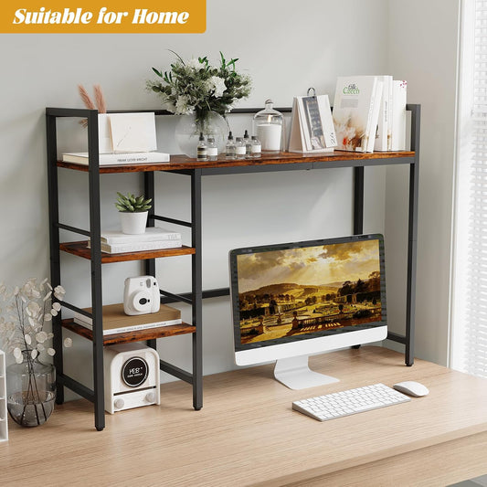 Desk Shelf, 38.6 Inch Wood Desk Organizer Shelf for Computer Monitor, Desk Hutch Storage, Desktop Shelf for Top of Desk, 3 Tier Desktop Bookshelf for Home Office Dorm, Rustic